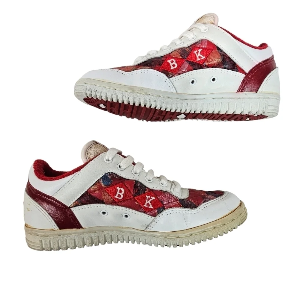 Vintage 80s British Knights Red & White Quilted Leather Sneakers 6.5 Women's‎